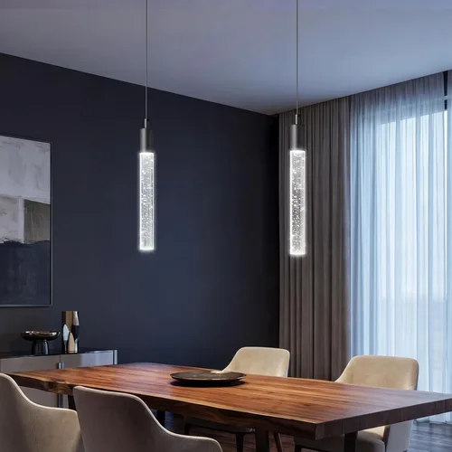 Vista 32 de Iluminación colgante moderna para isla de cocina, lámpara colgante regulable LED con acabado cromado, mini iluminación colgante de cristal