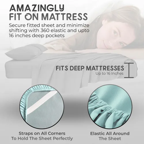 Vista 6 de Ropa de cama tamaño Twin - Juego de 3 piezas - Bolsillos profundos - Sábanas refrescantes - Suaves y cómodas para uso en todas las estaciones Aqua