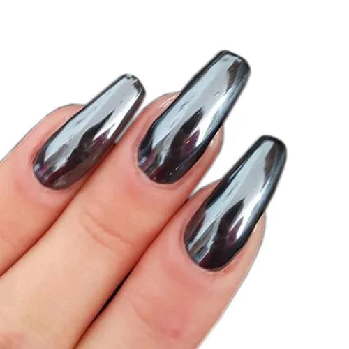 Vista 4 de Polvo de uñas cromado, efecto espejo metálico, polvo de uñas, arte de uñas, polvo de espejo negro cromado, brillante, ultra fino, pigmento