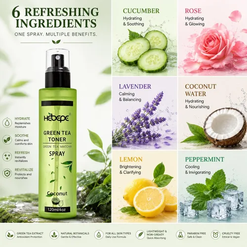 Vista 2 de Green Tea Matcha - Tóner facial con agua de coco, refrescante y calmante con aceite de jojoba, aceite de ricino, filtrado de caracol, 4.1 fl oz