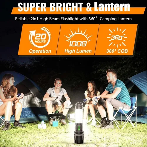 Vista 10 de Linterna LED Recargable de Linterna de 2000 Lúmenes Altos - con Linternas de Camping, Linterna LED Súper Brillante de Largo Alcance para Camping, 5