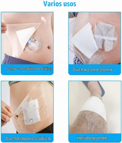 Vista 3 de Fundas de ducha impermeables para bolsa de ostomía, paquete de 30 fundas de ducha de catéter de diálisis de 8 x 8 pulgadas, cubierta de protección