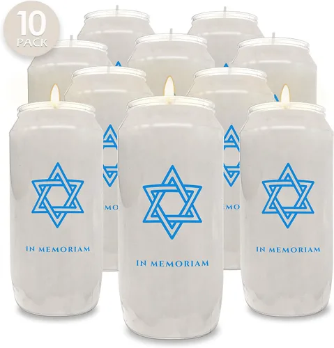 Vista 6 de Ner Mitzvah Velas conmemorativas de 7 días en tarro de plástico con estrella de David y 6 velas de pilar alto para religiosos, oración, decoración