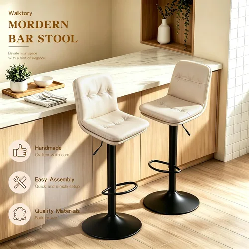 Vista 4 de Bar Stools Set of 2 Swivel Adjustable Bar Chairs Counter Height 360° Swivel Leather Bar Chairs with Padded Seat, Backrest & Footrest for Kitchen