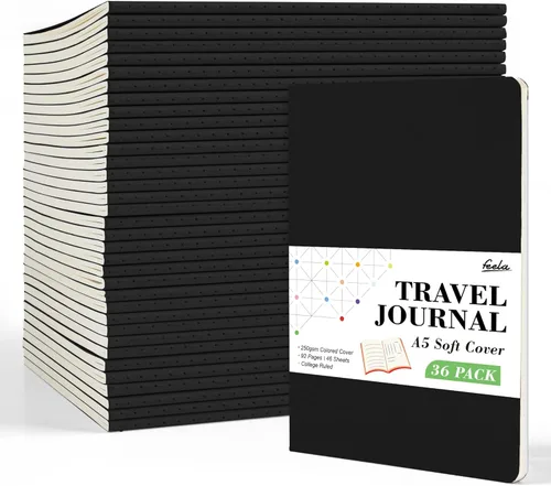 Vista 10 de feela - Paquete de 36 diarios de tapa suave a granel, diario de viaje con forro en blanco para mujeres y hombres, cuadernos con rayas universitarias
