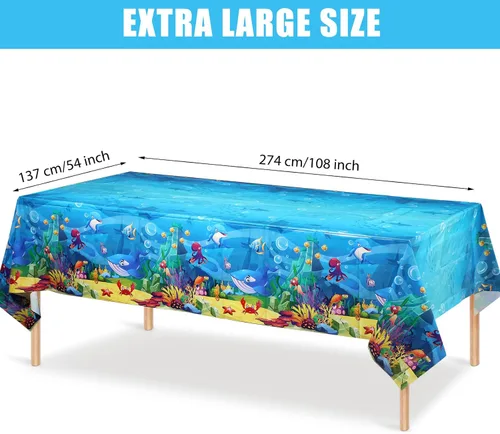 Vista 2 de Tiamon Paquete de 1 mantel de fiesta marina, animales del océano, criaturas submarinas, cubierta de mesa para decoración de fiesta de cumpleaños, 54