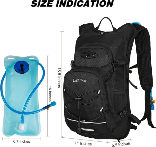 Vista 2 de LARIPOP Mochila de hidratación, mochila de senderismo de 18 L con bolsa de agua de 2 L, paquete de agua ligera para ciclismo, senderismo, ciclismo