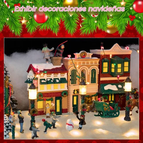 Vista 4 de 4 mantas de nieve de Navidad preiluminadas con luces LED, camino de mesa iluminado para vacaciones, accesorios de aldea de Navidad, decoración