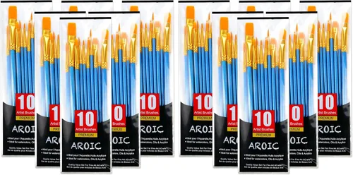 Vista 24 de AROIC Pinceles de Pintura Pequeños a Granel, 80 Piezas de Pinceles de Pintura de Cerdas de Nylon Negro para Niños con Punta Plana Redonda