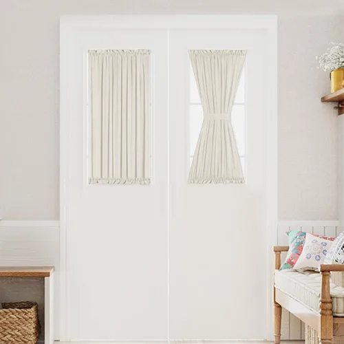 Vista 22 de Turquoize Elegantes cortinas de lino para puerta francesa, paneles de cortina de filtrado de luz, panel de lino con bolsillo para barra, panel