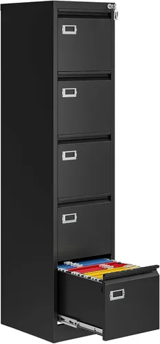 Vista 16 de Archivador de 2 cajones con cerradura, archivadores metálicos para oficina en casa, gabinete pequeño vertical negro para oficina en casa, archivador
