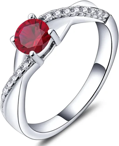 Vista 9 de YL 925, Anillo de compromiso de plata, piedra de nacimiento de corte redondo de 5MM, anillo infinito para mujer 01-Granate-Enero
