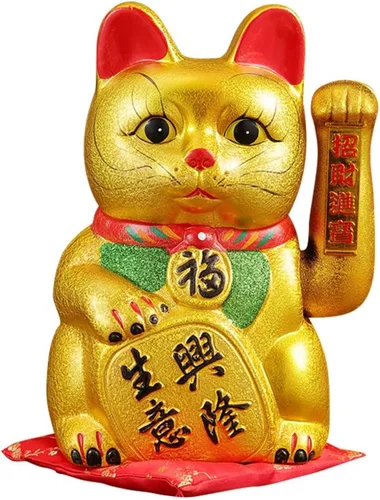 Vista 5 de FANCYPUMPKIN Gato de la suerte de 9" Maneki Neko de porcelana con brazo agitador