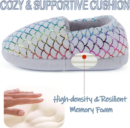 Vista 3 de MEJORMEN Pantuflas de casa de sirena para niñas, acogedoras y antideslizantes para interiores y exteriores, pantuflas de dormitorio con purpurina