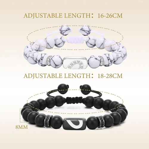 Vista 5 de TempBeau Pulsera para pareja Pulsera personalizada de identificación grabada, cuerda trenzada para él y ella, pulseras de amistad ajustables