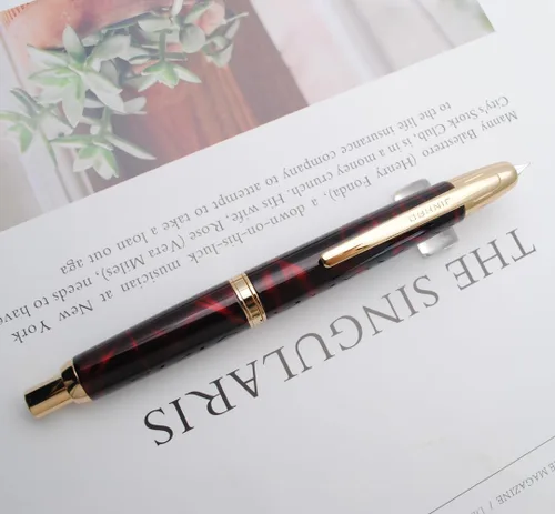 Vista 6 de JINHAO 10 Press Pluma estilográfica retráctil de metal con convertidor de tinta (punta EF 0.38mm, color rojo ágata)