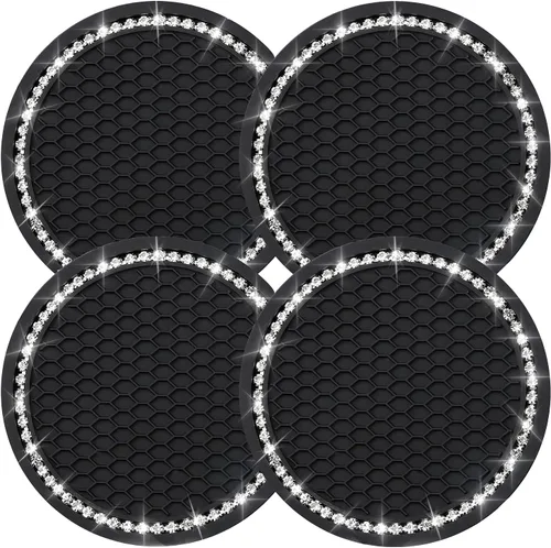 Vista 13 de yousheng 2 posavasos brillantes para automóvil, inserto universal para vehículo, inserto de silicona antideslizante de diamantes de imitación