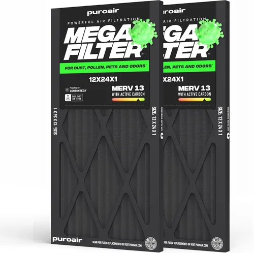 Vista 37 de PuroAir Filtro Mega - Filtro de aire de 12x12x1 MERV 13 para el hogar con carbón activado - Filtros alérgenos, caspa de mascotas, humo, polvo