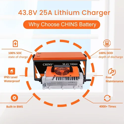 Vista 5 de CHINS 36V Batería Bluetooth LiFePO4 para carrito de golf, con BMS de 200A, incluye cargador de litio de 36V 25A y monitor, corriente máxima