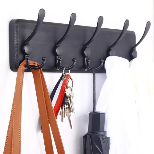 Vista 2 de WEBI Perchero de pared, ganchos para abrigos de pared rústicos, 16" de orificio a orificio, gancho grande para colgar en la pared, perchero