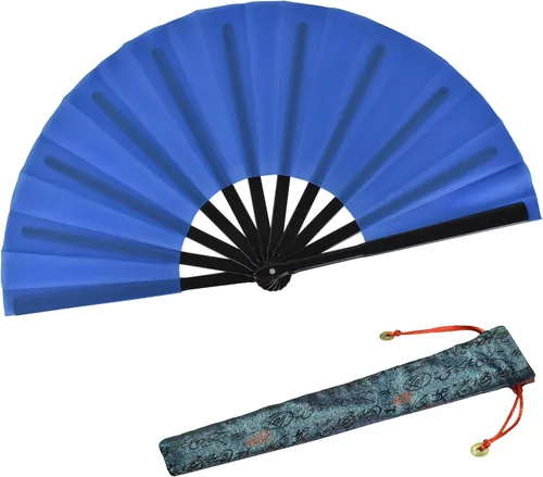 Vista 8 de Ventilador plegable de 11.8 pulgadas, negro, pequeño, ventilador de mano chino Kung Fu Tai Chi para hombres, mujeres/niños con una funda de tela