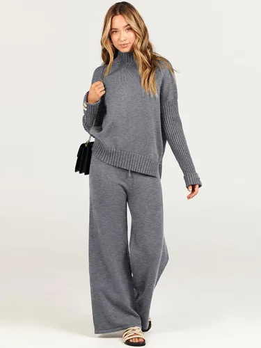 Vista 7 de ANRABESS Conjunto de 2 piezas para mujer, suéter de punto de manga larga, pantalón de pierna ancha, ropa de descanso, moda 2024