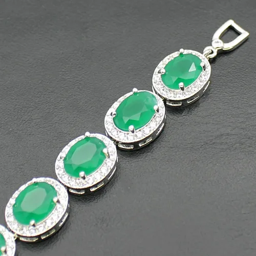 Vista 6 de Hermosa Pulsera de tenis ovalada para mujer, zafiro rubí, esmeralda, topacio blanco, plata, 7 pulgadas