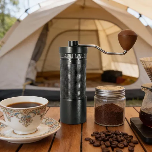 Vista 7 de Molinillo de café manual con ajustes ajustables externos digitales, molinillo de mano portátil con rebabas cónicas de acero inoxidable, capacidad