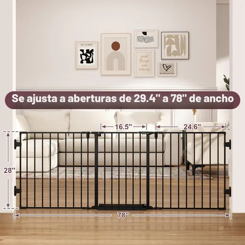 Vista 5 de Puerta de bebé extra ancha de 29.4-78 pulgadas, puertas largas para perros interiores para escaleras