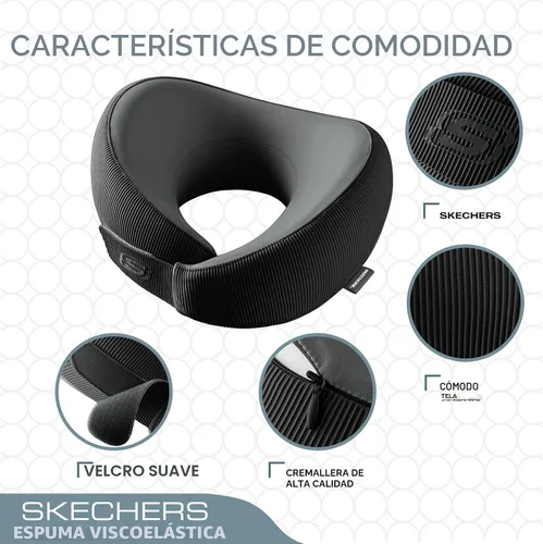 Vista 3 de Skechers Almohada de cuello de espuma viscoelástica, cómoda y transpirable, almohada de viaje para el cuello, avión para viajes, paseos en Negro