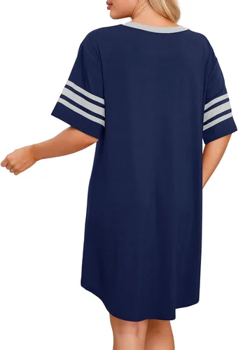 Vista 6 de PrinStory Camisón de manga corta para mujer, pijama suave y cómoda para dormir