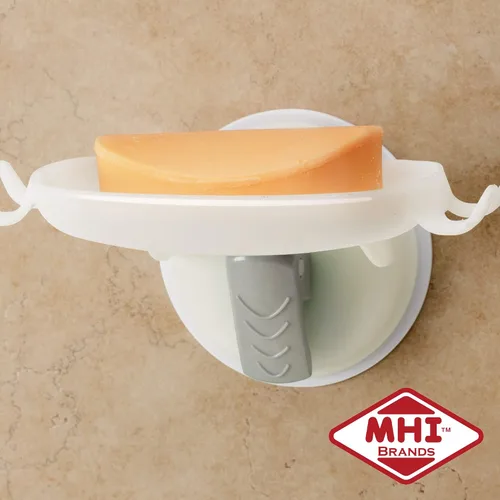 Vista 5 de Mommy's Helper Jabonera Safe-er-Grip con ganchos de afeitar, plástico blanco