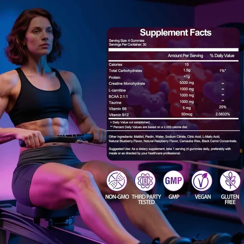 Vista 5 de Swing Arm Gomitas de monohidrato de creatina, 8000 mg para hombres y mujeres, 120 gomitas de creatina para el crecimiento muscular, fuerza