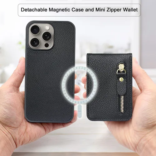 Vista 2 de Harryshell Funda magnética para iPhone 13 Pro Max compatible con carga inalámbrica MagSafe y MagSafe con bolsillo con cremallera para montaje