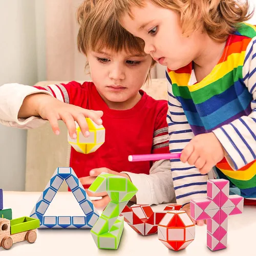 Vista 5 de Paquete de 12 cubos de 24 bloques de mini cubo de serpiente, cubos de rompecabezas mágicos de velocidad para niños, rellenos de bolsas de fiesta