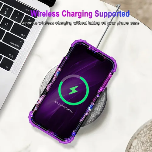 Vista 8 de Miqala Funda para iPhone 12, iPhone 12 Pro, que brilla en la oscuridad, tres capas, resistente a los golpes, protección de plástico duro + funda