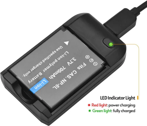 Vista 3 de Andoer Cargador de batería NP-6L con luz indicadora LED + 2 baterías NP-6L de 3.7 V 700 mAh con cable de carga USB