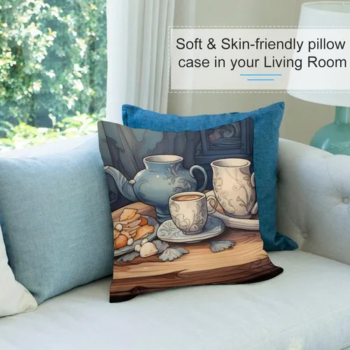 Vista 8 de Pillowcase Coffee Kitchen Cojines Decorativos para Sala Coffee Theme Decorative Pillowcase Square Cushion Cover for Bed Sofa Living Room 22 "x22
