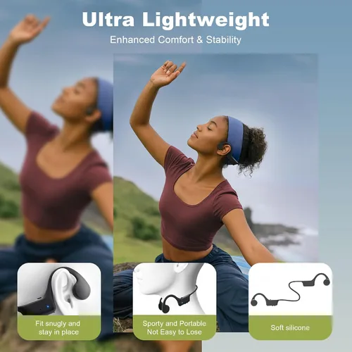 Vista 4 de Auriculares de conducción ósea – Auriculares Bluetooth de oreja abierta con micrófono, auriculares de conducción ósea con 12 horas de tiempo