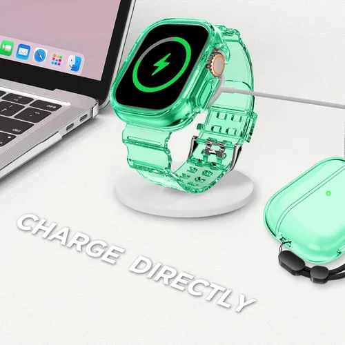 Vista 318 de DABAOZA - Correa transparente compatible con Apple Watch con estuche protector, correa deportiva de TPU con brillo para mujeres y hombres