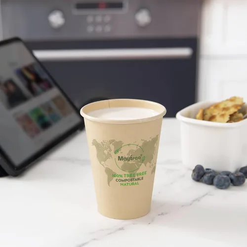 Vista 7 de MayTree Tazas de café caliente de papel desechables de 12 onzas, tazas de papel de bambú compostables y biodegradables para llevar y café helado