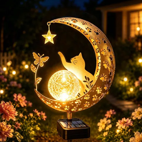 Vista 13 de Luces solares para exterior, decorativas, con forma de ángel lunar, luces solares con poste, luces de camino, regalos de cumpleaños para mujeres
