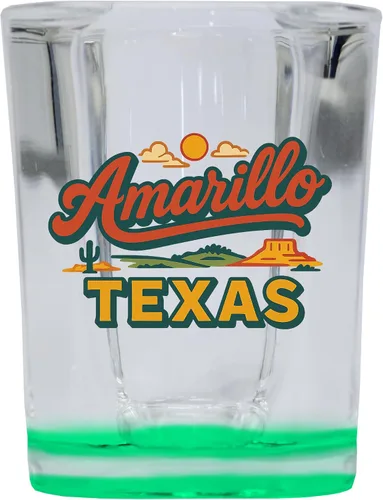 Vista 8 de Amarillo Texas Typographic Design Souvenir 2 oz Square Shot Glass Blue Base