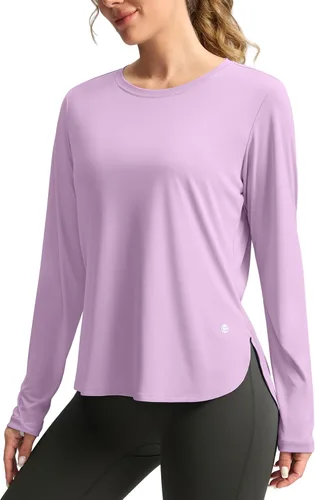 Vista 37 de Camisetas de sol para mujer, con protección ultravioleta FPU 50+, manga larga, ligera, de secado rápido, para entrenamiento, senderismo, para mujer
