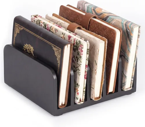 Vista 9 de Lineshading Organizador de cartas de bambú, organizador de correo de escritorio de 5 compartimentos, soporte de sobres de escritorio y clasificador