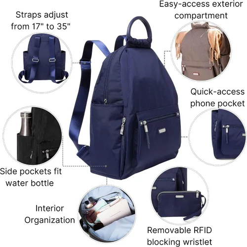 Vista 38 de Baggallini Mochila todo el día para mujer con pulsera de teléfono RFID, Negro, talla única