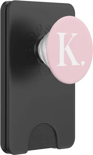 Vista 7 de PopSockets - Agarre y soporte para teléfonos y tabletas, diseño de letra K, color rosa claro y blanco