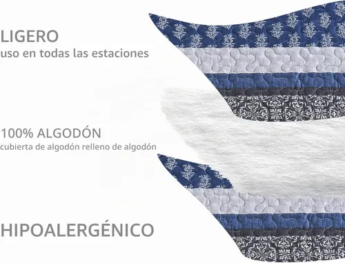 Vista 4 de Juego de ropa de cama con colcha Homzard tamaño individual - Juego de edredón 100% algodón, colcha de cama gris y azul para la cama, ropa de cama