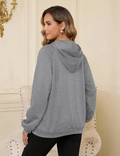 Vista 3 de Bhome Sudadera de lactancia con capucha para lactancia materna con cremalleras ocultas, bolsillo de canguro