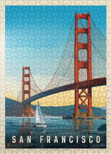 Vista 8 de MyPuzzle San Francisco: Under The Golden Gate, póster vintage, rompecabezas de 100 piezas prémium para adultos